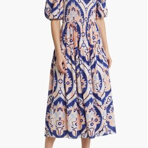Moon River Blue and Orange Midi Dress